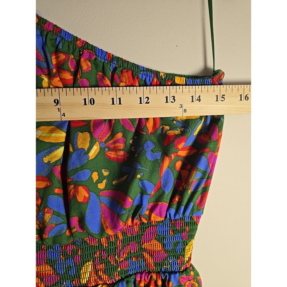 Floral One Shoulder Midi Dress Puff Sleeve Summer Resort XS - Picture 6 of 10